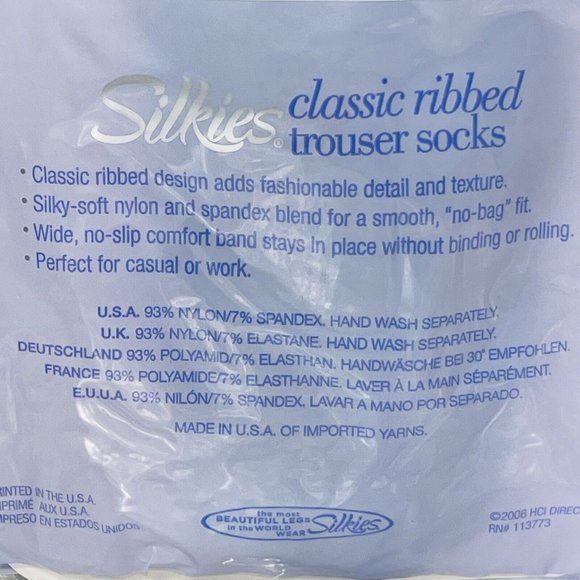 Women's Silkies Classic Ribbed Trouser Dress Socks Black 1 Pack of 2 Pair SEALED - Picture 6 of 7